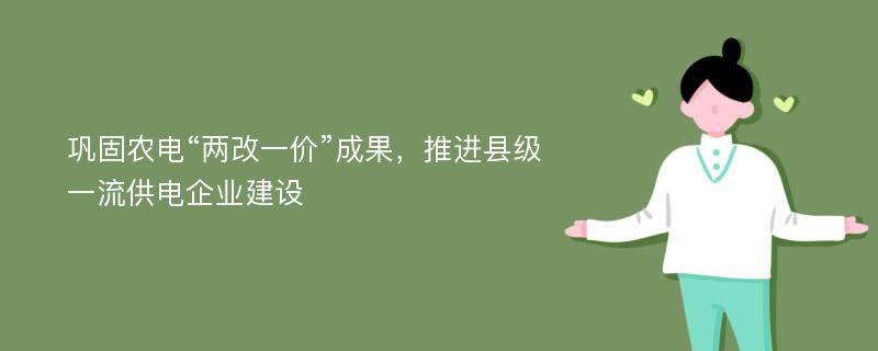 巩固农电“两改一价”成果，推进县级一流供电企业建设